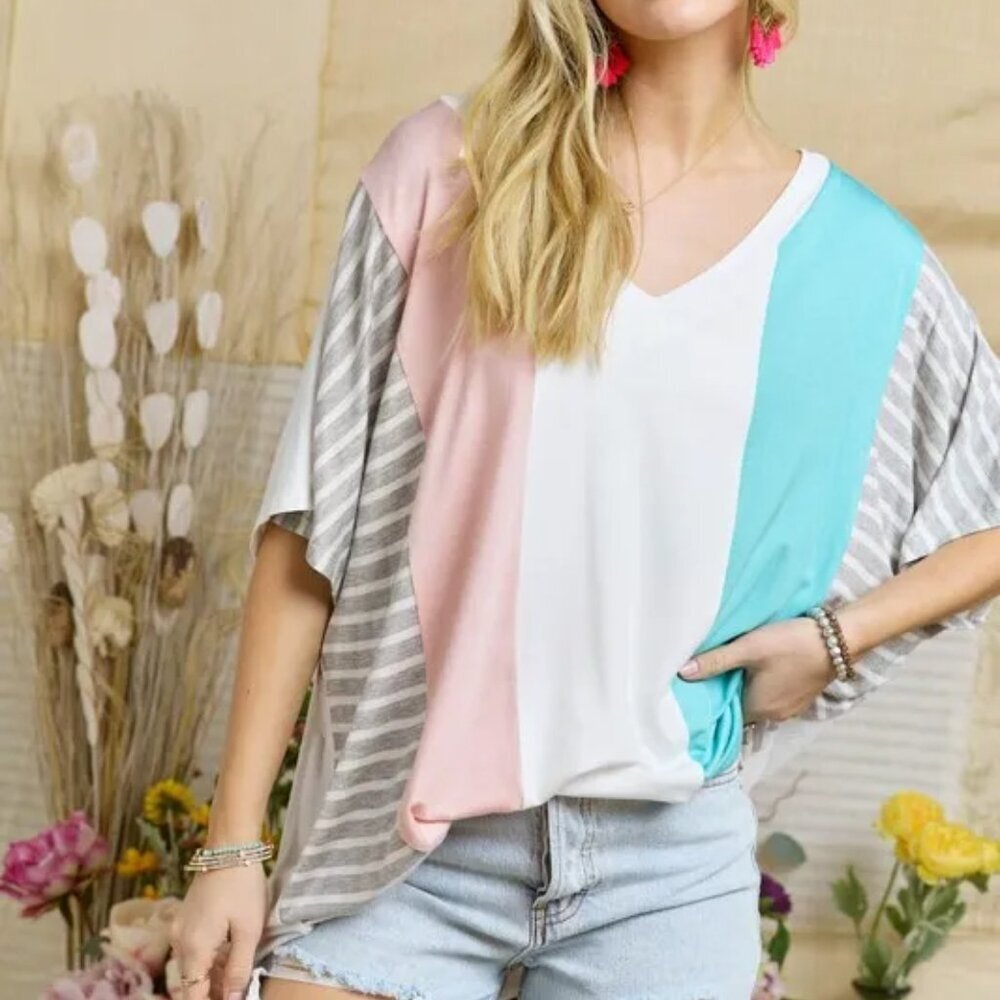 ADORA Colorblock Casual‎ Knit Tunic Top
